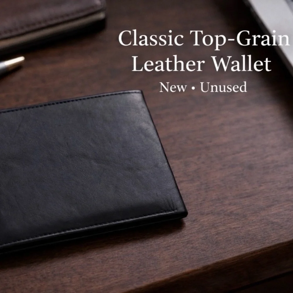 Hillman’s Black Top-Grain Leather Men’s Wallet New Unused Bifold Classic Style